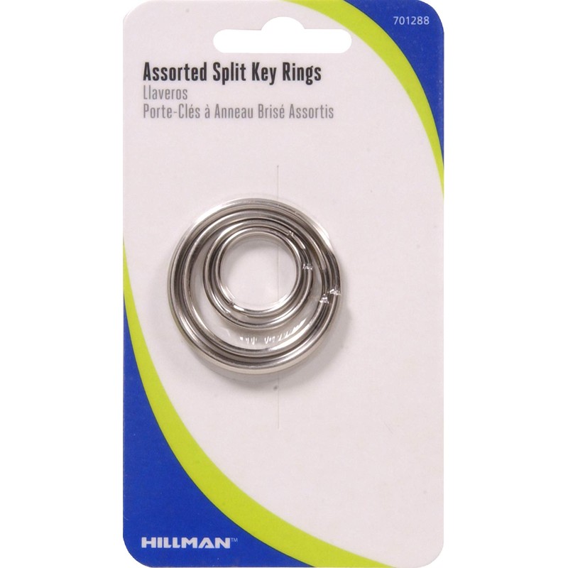 Hillman 701288 Assorted Split Key Rings Package, Silver Metallic, 4