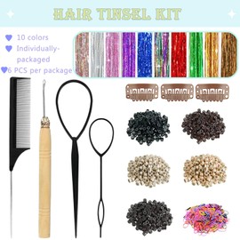 Green Hair Tinsel Kit for Girls 1800 Strands Fairy Tinsel Hair Extensions Holographic Hair Tinsel Heat Resistant Colored Hair Glitter Christmas Party Festival (Green)