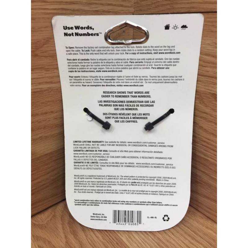 WordLock 4' x .32" Blue Flexible Steel Cable Word Combination