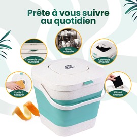 Greenbox2024 Küchenkomposter 4-in-1 – Komposteimer 3,9 l ohne Geruch für Küche + Wohnung – Set mit Eimer + 10 Kohlefilter + 25 Müllbeutel + Kompostanleitung (grün)