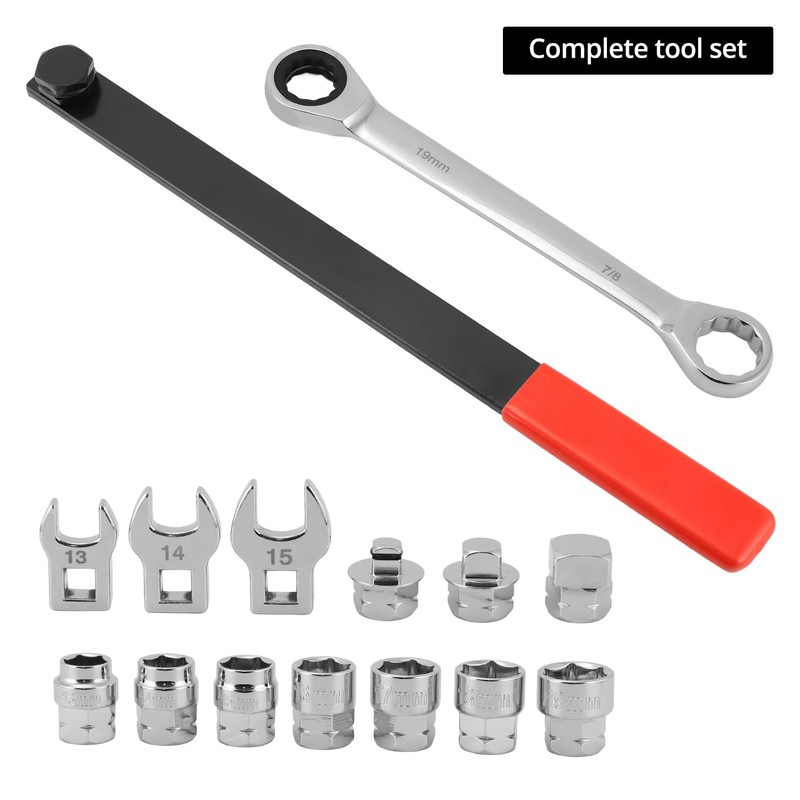 QWORK 15-Piece Universal Ratcheting Serpentine Belt Tool Set with Extension