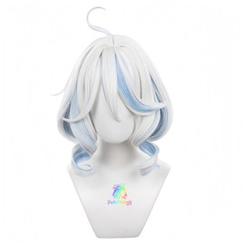 YukiHalolj Freena Cosplay Wig, Long, White and Light Blue, with Wig Net, for Cosplay