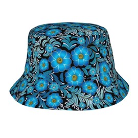 ReLuB Funny Print Bucket Hats, Blue Floral Pattern Reversible Sun Cap Summer Packable Travel Fisherman Hat for Men Women Teens (M), Medium