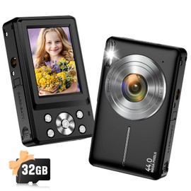 Digital Camera, 2024 Upgraded FHD 1080P Digital Camera for Kids with 16X Zoom, Flashlight, 32GB Card, 44MP Point and Shoot Camera Compact Small Selfie Camera for Girls, Boys, Teens, Student (Black)