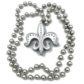 Silver Fleur de Lis Mardi Gras Bead Necklace New Orleans Parade Party Throw Favor