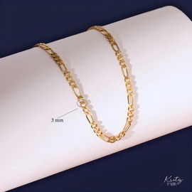 Kritz Figaro Chain Necklace Gold 3 mm Wide for Women Men – Figaro Chain Length 40 45 55 55 60 cm – Link Chain Stainless Steel 18 K Gold-Plated – Jewellery Gift Women Men, 60 cm, Stainless Steel, No