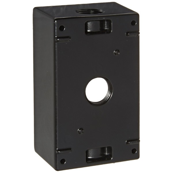 RAB Lighting B3B Weatherproof Single Gang Rectangular Box with 3 Holes, Aluminum, 1/2" Tap Size, 2-3/4" Length x 2" Width x 4-3/4" Height, Black