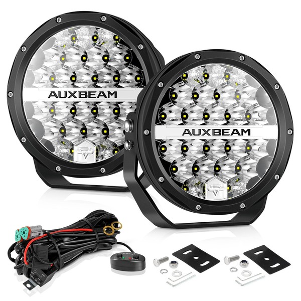 Auxbeam 7in Round LED Driving Lights, 240W 24000LM High Power Offroad Spot Lights Round LED Light Bar with DRL Mode & DT Wiring Harness for Wrangler Ford Chevy Truck SUV Pickup