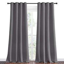 NICETOWN NICETOWN Bedroom Blackout Long Curtains Panels, 1 Pair, 55 inches by 120 Inch, Grey, Triple Weave Energy Saving Thermal Insulated Solid Grommet Blackout Draperies for Patio