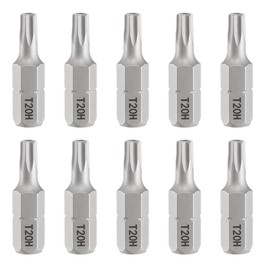 HARFINGTON 10pcs T20H Torx Screwdriver Bit 1/4" Hex Shank 25mm/1" Length Magnetic Star 6 Point Head Hex Bits S2 Steel Screw Driver Bit with Hole