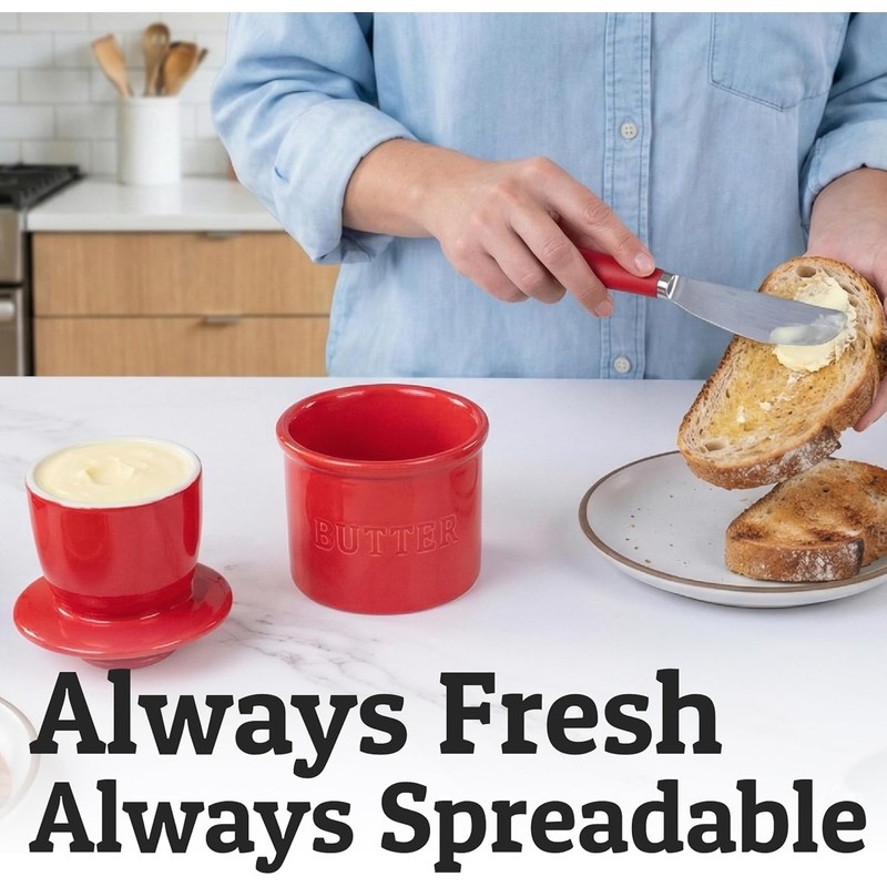 PriorityChef Butter Crock with Lid with Water Line, Ceramic French