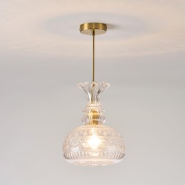 JTYQEISW Clear Glass Pendant Light, Adjustable Hanging, E26 Socket (D9*H11.8 inches) - Kitchen Island, Dining Room, Bedroom, Living Room Lighting Fixtures, (No Bulb)