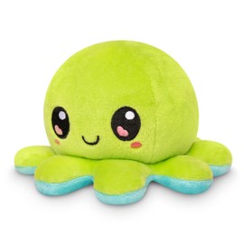 TeeTurtle - The Original Reversible Octopus Plushie - Green Happy + Aqua Worried - Cute Sensory Fidget Stuffed Animals That Show Your Mood, 4 inch