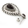 Burn Silver Teardrop Black Resin Stone Drop Earrings - 5cm