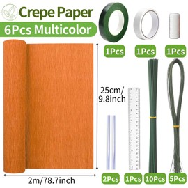 Crepe Paper Set of 6 Colourful, 6 Rolls 25 x 200 cm Crepe Paper Gradient Yellow with 15 Floral Wire, Florist Tape, Double-Sided Tape, Ruler, Sewing Thread, Crepe Paper Flowers Crafts (Yellow Series