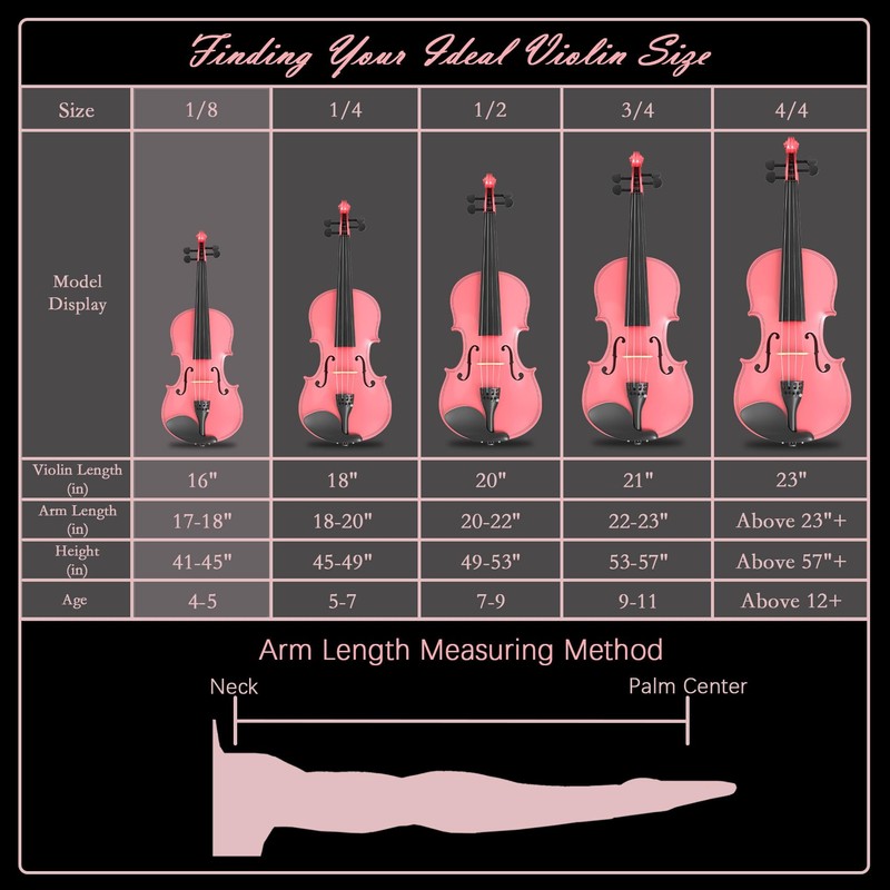 1/8 Beginner Violin Kit, Complete Violin Set with Case, Bow,