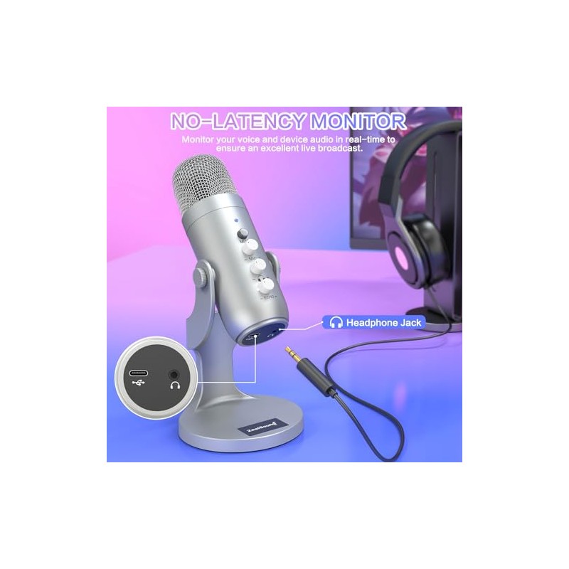 ZealSound - Micrófono de podcast para PC, micrófono USB con