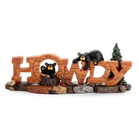 DEMDACO Bearfoots by Jeff Fleming Rustic Black Bear Howdy 9 x 3 Hand Cast Resin Table Top Figurine Sign Display