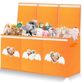 Xmasorme Extra Large Toy Box Chest, Toy Storage Organizer Bins with Transparent Windows, Foldable Storage Box for Kids,Boys,Girls,Toddler,Nursery Room,Playroom(Orange Heart)