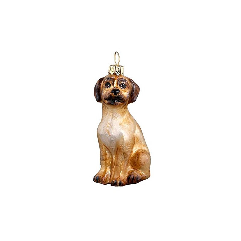 Joy to the World Brown Puggle Sitting Dog Polish Blown