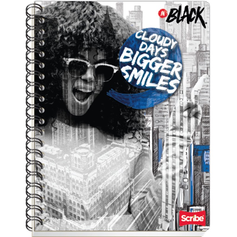 Scribe, INBLACK, Cuaderno Espiral Doble Profesional de Pasta Dura, Rayado