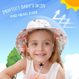 RAOEXI Baby Girl Sun Protection Hat with Neck Flap Toddler Boy Mesh Bucket Hats Kids Adjustable Summer Beach Cap UPF 50+ (CA/US, Age, 4 Years, 8 Years, Pink Dinosaur)