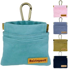 Raisingwell Raisingwell Dog Treat Pouch, Green Pocket Sized Pet Training Pouch, Cotton Fabric, Hand Free Dog Walking Bag with Carabiner, Self-Closing Pet Feed Snack Reward, for Puppy Travel or Outdoor Use