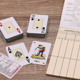 Caspari Jumbo Text Dogs and Cats Bridge Set Including 2 Decks of Playing Cards/4 Score Pads/4 Pencils, Wood, Multi-Colour, 7.8 x 20.35 x 0.55 cm