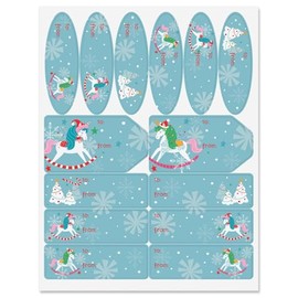 Current Unicorn Yuletide Gift Wrap to/from Labels, Set of 42 Include 3 Sizes/Shapes, Christmas Gift Presentation, Holiday, Celebration