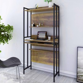 Ladder Desk with Shelves, 25 inch Adjustable Writing Table with Bookshelf Hutch for Small Spaces, Narrow Computer Desks Modern Freestanding Crafting Desk Writing Shelf for Bedroom Home Office