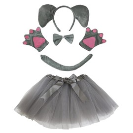 Petitebelle Headband Bowtie Tail Gloves Tutu 5pc Girl Costume 1-5y (Grey Elephant)
