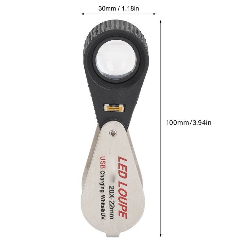 20X Folding Magnifying Glass Portable Rechargeable Pocket Magnifier with LED