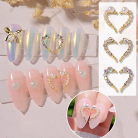 Heart Nail Art Charms 12Pcs Half Heart Nail Charms Valentines Heart Nail Accessories Half Heart Shape Nail Art Rhinestone Pearl White Crystal Gems Heart Nail Supplies for Women DIY Nail Art Decoration