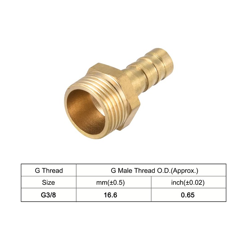 sourcing map Brass Hose Barb Fitting,Connector,8mm Barb x G3/8 Male