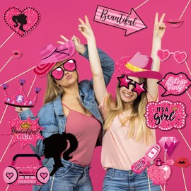 Kristin Paradise 25Pcs Hot Pink Girl Photo Booth Props with Stick