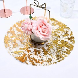 Gold Disposable Placemats 13 Inch Round Metallic Thin Place Mats Gold Foil Mesh Pressed 12 Pack Thin Gold Doilies Table Mats for Home Decoration Dining Table Wedding Birthday Party
