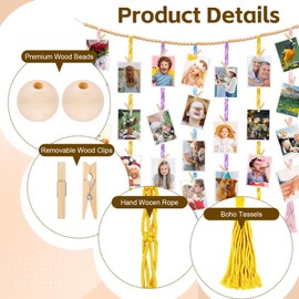 SDICSN Hanging Photo Display Wall Decor With 45 Clips Macrame Hanging Digital Photo Display Stands Picture Frame Collage Board for Bedroom Classroom Nursery Gifts for Teenage Girls