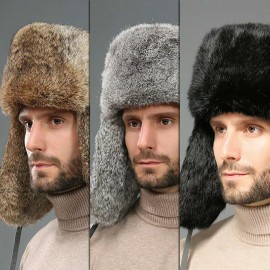 Unbranded Men Winter Imitation Rabbit Fur Hat Trapper Russia Ushanka Earflap Ski Cap NEW - Gray