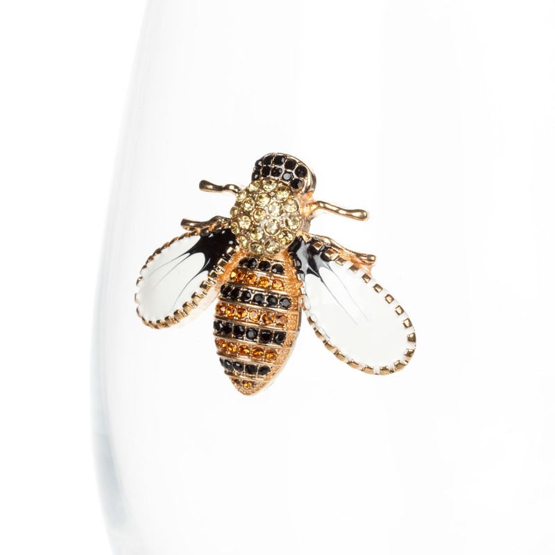 Abbott Collection Stemless Wine Glass with Jewelled Bee - Glass/Metal,