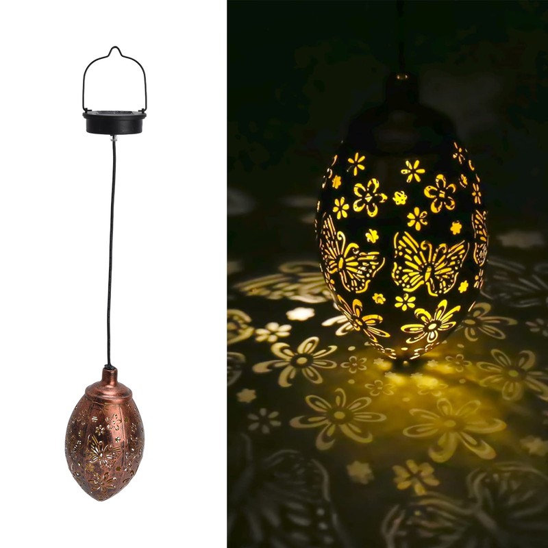Iron Hollow Water Drop Lamp Solar LED Lantern Garland Garden