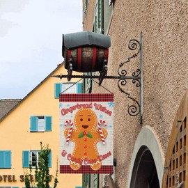 Gingerbread Garden Flag Candy Cane Christmas Decorations Outdoor Flag Candy Cane Kisses Decorative House Flag Gingerbread Man Decor Burlap Garden Flag 12x18 Double Sided Flag For Christmas