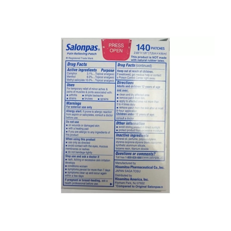 Salonpas 140 patches 2.83" x 1.81" Rounded Corner and Flexible