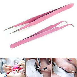2Pcs Pink Stainless Steel Tweezers for Crafting, Sticker Tweezers Kit Multipurpose Straight and Curved Tip Tweezers Small Jewelry Making Tools for DIY Intricate Projects, Cardmaking, Scrapbooking