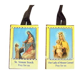 Devotional Scapulars Brown Cloth Scapular Our Lady of Mt Carmel with St Simon Stock, 32 Inch