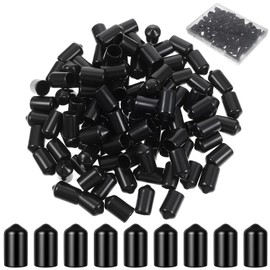 TIESOME Pack of 100 Rubber End Caps, Round Flexible End Caps, Rubber End Caps, 9.5 mm Inner Diameter, Round Protective Caps, Screw Thread Protection, Round Tube for Screws, Pipes, Cable, Black