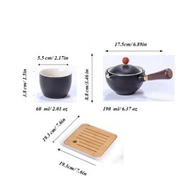 Scizorito Ceramic Portable Travel Tea Set, Chinese Kungfu Tea Set with 360 Rotation Teapot and Infuser, 4 Tea Cups, Tea Tray And Travel Bag (Black)