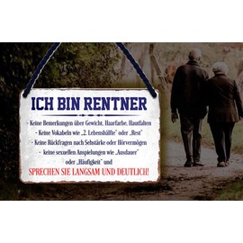 schilderkreis24 Tin Sign Funny Saying "Ich Bin Rentner" Pension House Entrance Gift Idea Birthday Christmas Grandparents Pension Seniors Grandchildren 18 x 12 cm