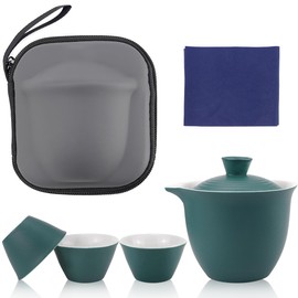 Portable Chinese Tea Set，Gongfu Kung Fu Tea Set，Porcelain Teapot & Teacups with Travel Bag for Travel Home Gifting Outdoor and Office（Green）
