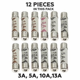 Fuse Set 3A 5A 10A 13A Fuses Uk Portable Mains Fuses Plug Electric Home Fuse Kit House Hold Tube Use Freezers Fridges Kettles Toasters Home Devices Assorted Sizes 12 Pcs
