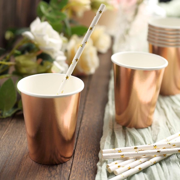 Efavormart 24 Pack | 9oz Metallic Rose Gold Paper Cups, Disposable Party Cup Tableware All Purpose